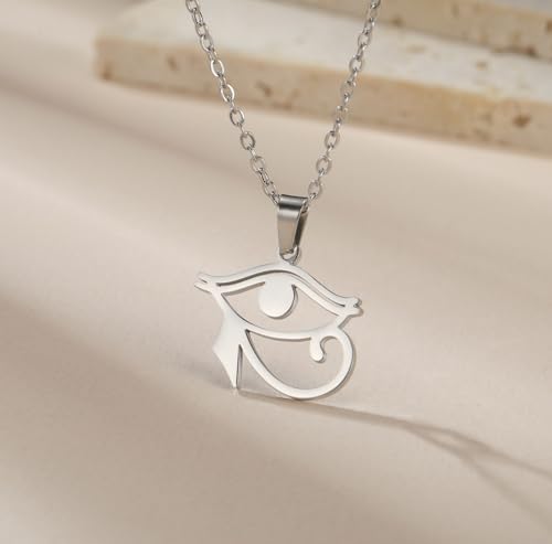Ankh Cross Y Necklace Key of Life Eye of Horus Pendant Cartouche Long Chain Protection African Coptic Amulet Ancient Egyptian Religious Jewelry Gift for Women Men - color: Eye of Horus silver