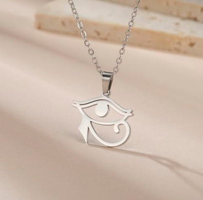 Ankh Cross Y Necklace Key of Life Eye of Horus Pendant Cartouche Long Chain Protection African Coptic Amulet Ancient Egyptian Religious Jewelry Gift for Women Men - color: Eye of Horus silver
