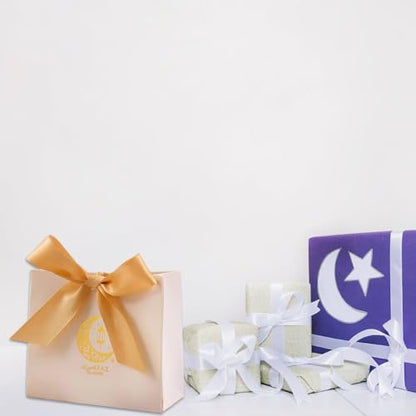 10pcs Eid Gift Bags Ramadan Snack Bags Candy Box with Gold Ribbon, Reusable Eid Mubarak Bags for Festive Party Wrapping - color: Style1