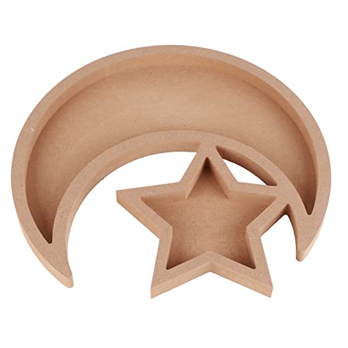 Ramadan Serving Tray, Wooden Moon and Star Shaped Dessert Trays Pastry Display Holder Fruit Storage Tableware Decoration Ornament