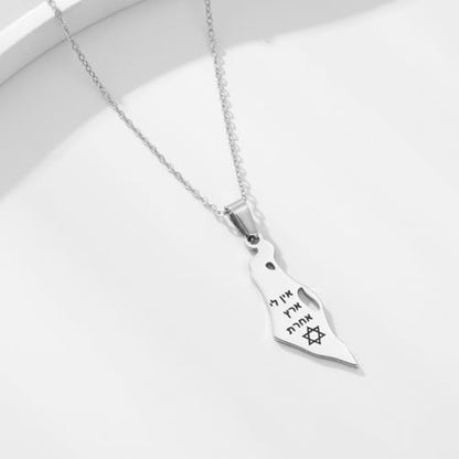 Stainless Steel Hebrew CHAI Necklace | Hand of Fatima Pendant | Turkish Evil Eye Charm | Israel Map Blessing Necklace | Protection Jewelry for Women men Include a Gift Box - color: Silver-Map-1247
