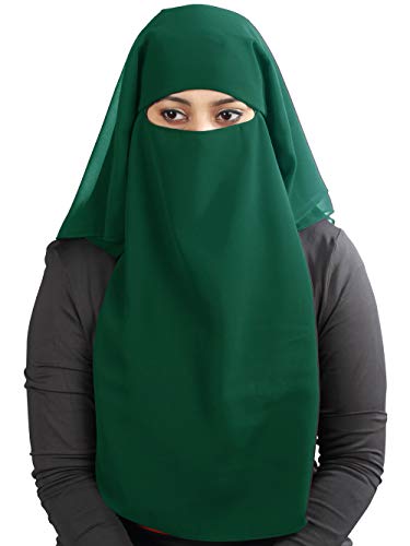 MyBatua 3 Layers Saudi Niqab In Breathable Georgette, Wholesale Price, 1pc Face Veil NQ-003 - color: Dark Green