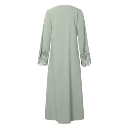 Prayer Clothes for Muslim Women Long Sleeve One-Piece Islamic Prayer Dress O Neck Slim Fit Islamic Evening Gown - color: Light Green, size: Small