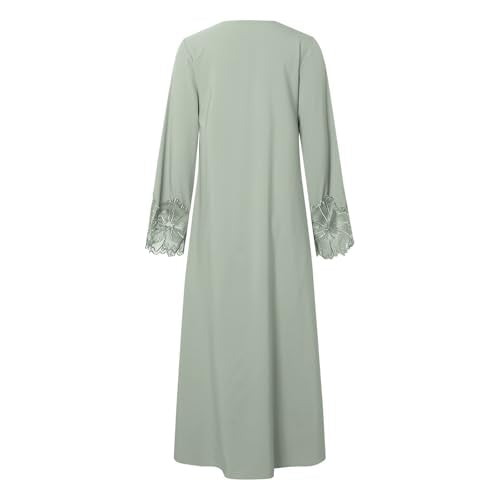 Prayer Clothes for Muslim Women Long Sleeve One-Piece Islamic Prayer Dress O Neck Slim Fit Islamic Evening Gown - color: Light Green, size: Large