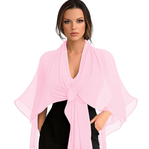 Chiffon Scarf,Soft Breathable Chiffon Shawls and Wraps,Silky Women's Hijab for Evening Dresses Wedding Bridal Scarves - color: Pink, size: 67 x 28 inches