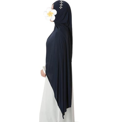 khalat Instant Hijab 여성용 무슬림 샤이니 라인스톤 데일리 스카프 부드럽고 신축성 있는 단색 이슬람 기도 히잡 - color: 네이비