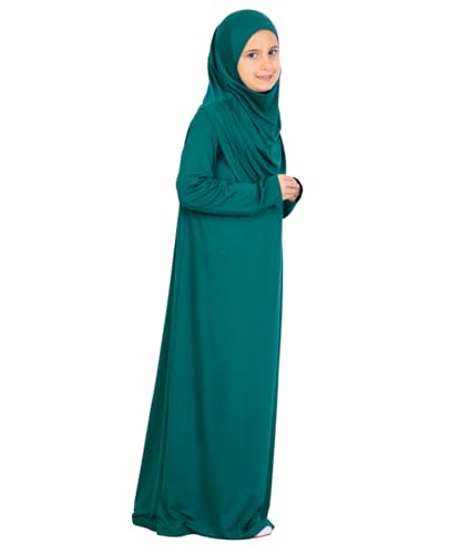 Prien Kids Muslim Prayer Dress With Hijab & Pouch, Soft Viscose Abaya For Girls, Islamic Clothes, Robe For Eid, Ramadan - color: Emerald