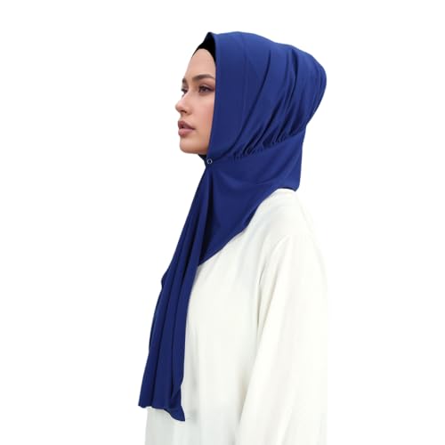 Yeieeo Muslim Inner Hijab With Button Cap for Women Turban Underscarf Undercap Bonnet Islamic Jersey Tube Caps - color: Blue