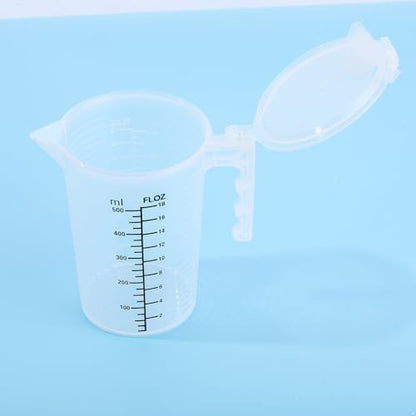 dPois Plastic Measuring Cup Thick Graduated Liquid and Dry Container Measuring with Handle Spout and Lid for Laboratory Kitchen Baking Transparent 500ml - size: 500ml