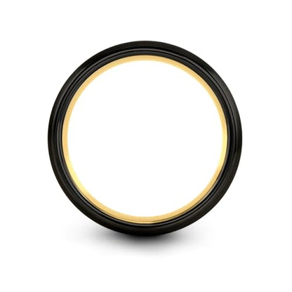 Gift for Muslim Devotee - Prayer Rug Pattern Ring - Black Yellow Rose Gold - Band - Anniversary Wedding - Personalized Custom Engraving - Flat Dome Bevel - 8mm - Men Women - Tungsten Carbide - color: 02 - Yellow Gold Black Tungsten