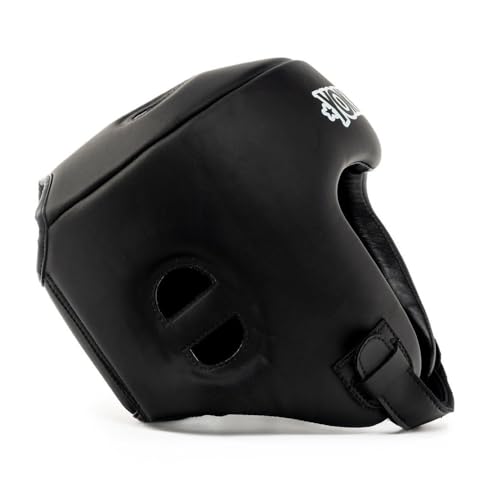 YOKKAO Premium Head Guard | Handmade Genuine Leather Headgear | Ideal for Muay Thai, Boxing, Kickboxing Sparring, Hard Training & Professional Competitions - color: Black Competition, size: Large