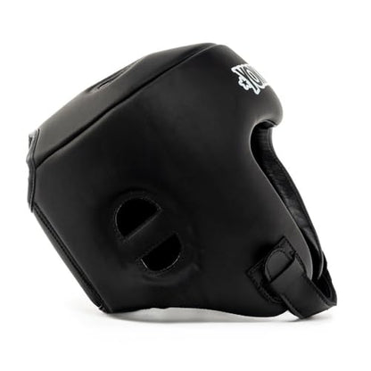 YOKKAO Premium Head Guard | Handmade Genuine Leather Headgear | Ideal for Muay Thai, Boxing, Kickboxing Sparring, Hard Training & Professional Competitions - color: Black Competition, size: Large