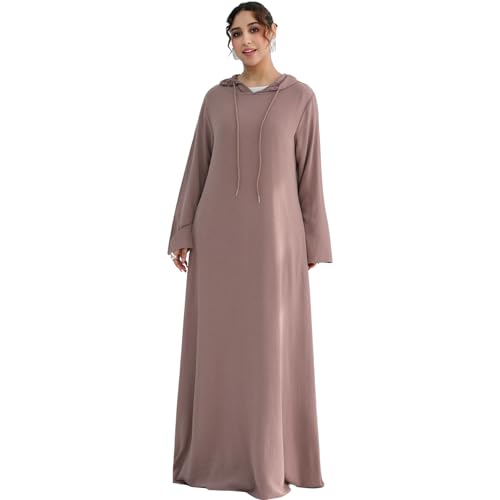 Muslim Abaya Dress for Women Lightweight Hoody Pockets Islamic Prayer Robe - color: Taro, size: Medium