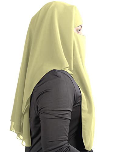 MyBatua 3 Layers Saudi Niqab In Breathable Georgette, Wholesale Price, 1pc Face Veil NQ-003 - color: Pale Olive