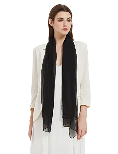 PANTONIGHT Long Chiffon Sheer Scarf For womens - color: 065 Plain Black