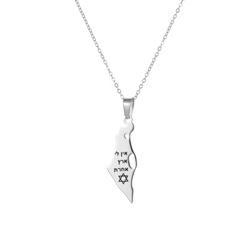 Stainless Steel Hebrew CHAI Necklace | Hand of Fatima Pendant | Turkish Evil Eye Charm | Israel Map Blessing Necklace | Protection Jewelry for Women men Include a Gift Box - color: Silver-Map-1247