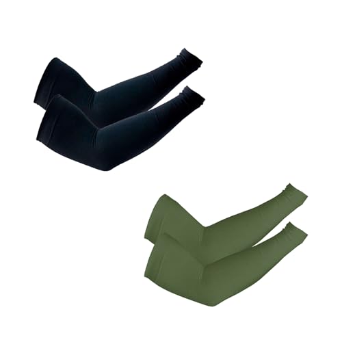 PFFY UV Protection Cooling Arm Sleeves for Men and Women UPF 50 Sun Sleeve - color: Black+green