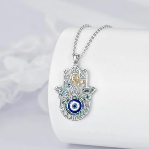 PROESS 925 Sterling Silver Hamsa/Allah Necklace Evil Eye Amulet Jewelry Gifts for Men Women - style: Hamsa Moon Star