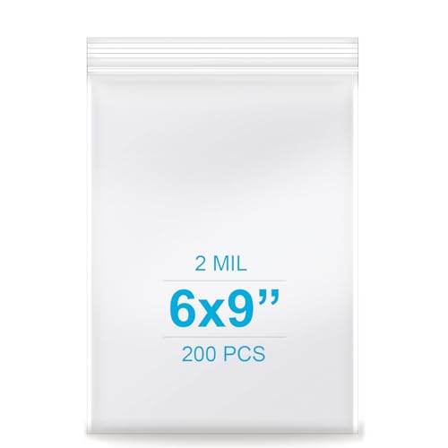 6''x 9'', (Pack of 200) 2 mil Thick Clear Plastic Reclosable Zip Poly Bags with Resealable Lock Seal Zipper for Photo, Jewelry, Bakery, Treats, Travel, Storage, Packaging & Shipping… - size: 6" x 9"