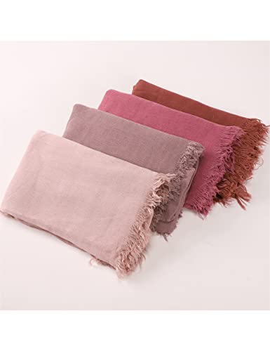 Txameru Hijab Scarf for Women - Muslim Rayon Crinkle With Fringe Edge - color: Pink
