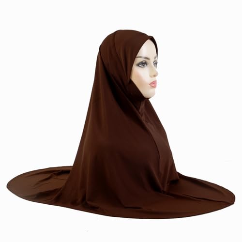 Instant Hijab 여성용 무슬림 부드럽고 신축성 있는 기도 히잡 이슬람 두바이 중동 단색 헤드스카프 - color: 커피.