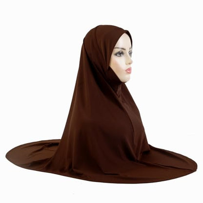 Instant Hijab 여성용 무슬림 부드럽고 신축성 있는 기도 히잡 이슬람 두바이 중동 단색 헤드스카프 - color: 커피.