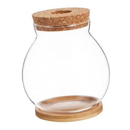 Happyyami Small Fish Bowl with Wood Lid Hydroponic Glass Mini Aquarium 10x11cm with Mat Desktop Fish Tank and Home Office Decor