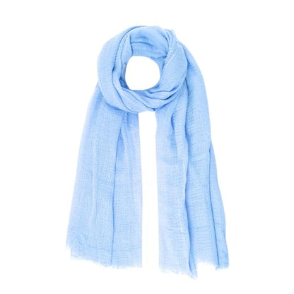 Nydotd Women Summer Cotton Linen Scarf Crinkle Long Beach Shawl Wrap hijab with Fringe - color: Light Blue