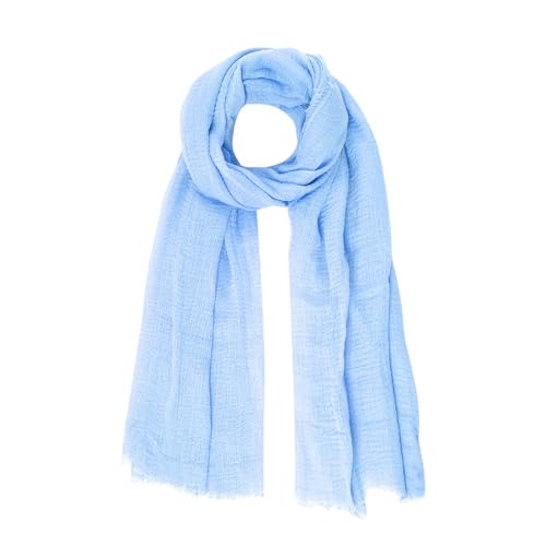 Nydotd Women Summer Cotton Linen Scarf Crinkle Long Beach Shawl Wrap hijab with Fringe - color: Light Blue