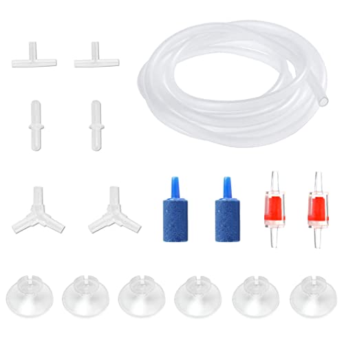 Aquarium Air Pump Accessories Kit - 15 Feet Airline Tubing Standard with Air Stones Check Valves Suction Cups and Connectors Fit All of Fish Tank Aeration Setup - color: White airline tube, size: 15' Tubing+2 Blue Air Stone Cylinder