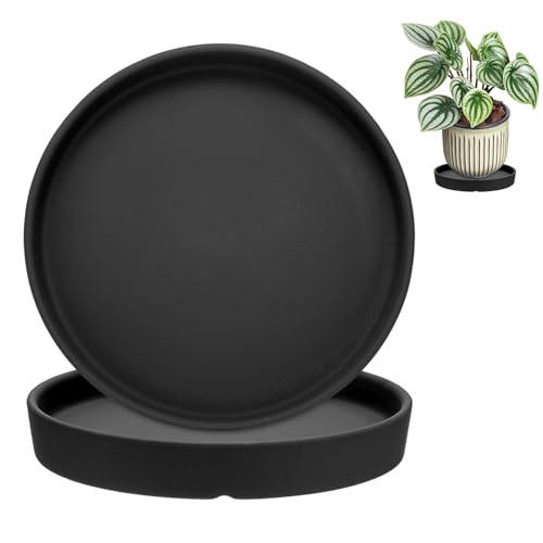 M METERXITY 2-Pack Plant Saucers, 6.3 Inch ID Anti-Rot Root Ceramic Flower Pot Plant Saucers for Indoor/Outdoor, Round Flowerpot Drip Tray [6.9 Inch OD, Black] - color: Black, size: 6.3 Inch