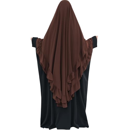 khalat Women's Hijab Chiffon Hijab for Women Muslim 2 Layers Ruffle Lightweight Large Hijab - color: Coffee