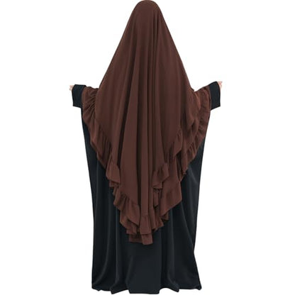 khalat Women's Hijab Chiffon Hijab for Women Muslim 2 Layers Ruffle Lightweight Large Hijab - color: Coffee