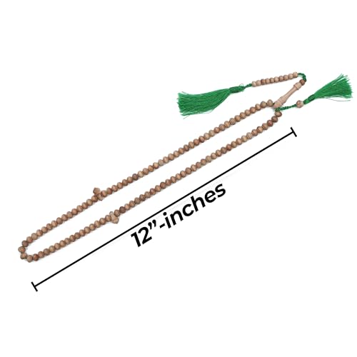 TheTasbih® Handmade Sandalwood 6mm Contoured Prayer Beads Tasbih Misbaha with Green Tassels
