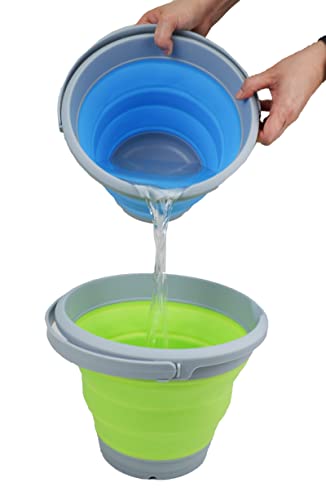 SAMMART 5.5L (1.4 Gallon) Collapsible Plastic Bucket - Foldable Round Tub - Portable Fishing Water Pail - Space Saving Outdoor Waterpot. (Grey/Grass Green, 1) - color: Grey/Grass Green