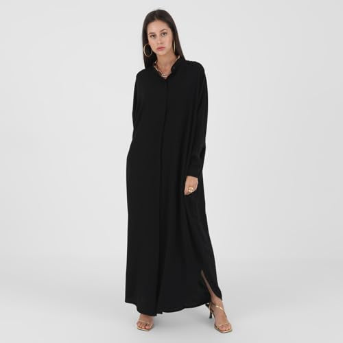 FYMNSI Abayas for Women Muslim Dress Modest Maxi Robe Abaya Kaftan Dresses Eid Prayer Clothes Arabian Islamic Dubai Outfit - color: Black