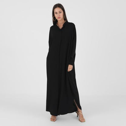 FYMNSI Abayas for Women Muslim Dress Modest Maxi Robe Abaya Kaftan Dresses Eid Prayer Clothes Arabian Islamic Dubai Outfit - color: Black