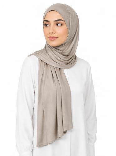 Easy Hijab for Women, Stretch Rayon Jersey Scarf, Solid Color - color: Mctls2539-khaki