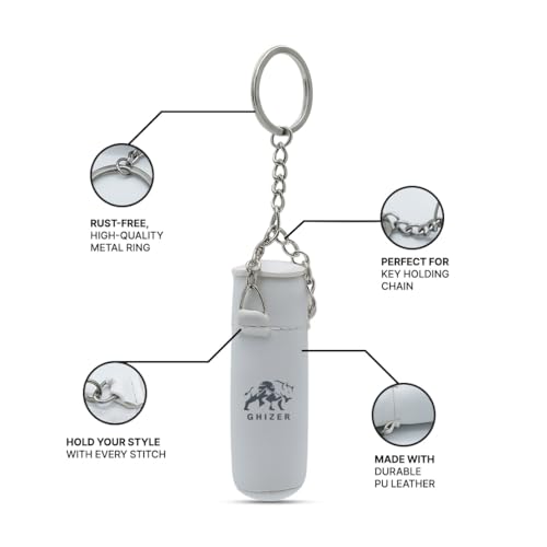 Mini Boxing Glove & Punching Bag Keychain Set – PU Leather Keyring Sports Lovers Gift & Gifts For Men (3 pcs) - color: White