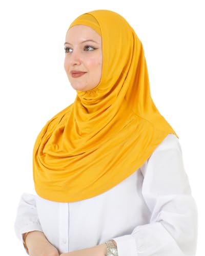 Prien Chic Ready To Wear Hijab For Women, Muslim Long Turban Undercap Set, Instant Scarf, Prayer Clothes For Girls, Abaya - color: Deep Yellow