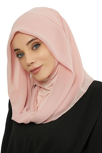 Aisha's Design Pre-tied Cotton-Chiffon Scarf for Women Practical Veil Instant Scarf Hijab Stylish Design - color: Powder