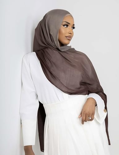 Txmout Ombre Modal Hijab Scarf for Women Muslim, Soft Lightweight Headscarf - color: Deep Brown - Taupe