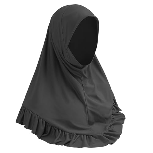 Women Muslim Hijab Scarf Floral Lace Head Wrap Turban Islamic Arab Ready to Wear Aiyah Amira Lightweight Shawl - color: Black - Pleated Edge