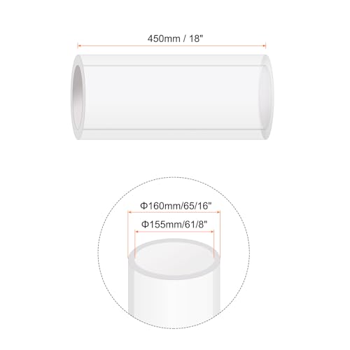 18" Clear Plastic Rigid Pipe 155mm ID x 160mm OD (6 1/8" ID x 6 5/16" OD) Acrylic Round Tubing, [for Plumbing, Hydraulics, Aquarium] - size: 6.125" x 6.3125"