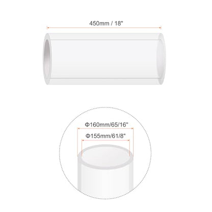18" Clear Plastic Rigid Pipe 155mm ID x 160mm OD (6 1/8" ID x 6 5/16" OD) Acrylic Round Tubing, [for Plumbing, Hydraulics, Aquarium] - size: 6.125" x 6.3125"