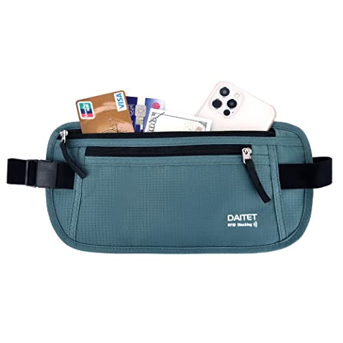 RFID Blocking Money Belt for Men Women, Slim Fanny Pack for Travel，Running,Conceal Waist Wallet for Passport Holder,Phone,Cash(Turquoise) - color: Turquoise, size: Rfid Blocking & Belt Wide:1 inch