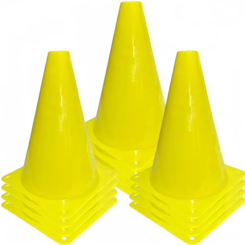 12Pcs Plastic Traffic Cones Mini Sport Cones for Basketball Football Drills, Indoor Outdoor Games Activity Festive Events - 7 Inch Orange Plastic Cones - color: yellow