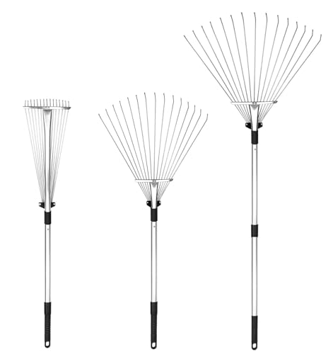 Buyplus Adjustable Garden Leaf Rake - 24 to 63 Inch Telescopic Metal Expandable Folding Leaves Rake, Metal Rake for Leaves, Yard Rakes for Lawn Yard, Flowers Beds, Black - color: Black