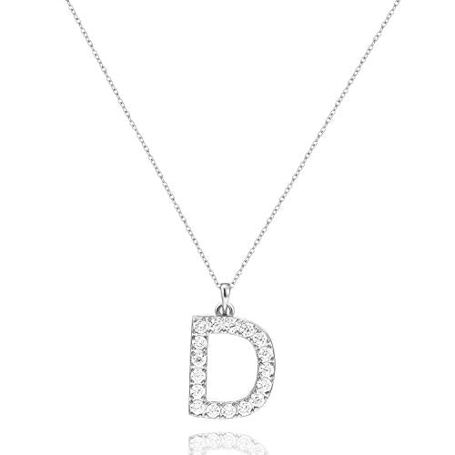 Tarsus Initial Cubic Zirconia Necklace Jewelry Gifts for Women Adjustable Chain 18" + 2" - style: Silver-D-Diamond style