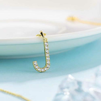 Tarsus Initial Cubic Zirconia Necklace Jewelry Gifts for Women Adjustable Chain 18" + 2" - style: Gold-J-Diamond style